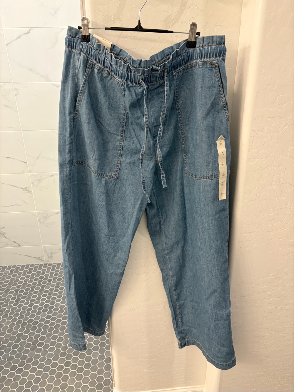 Banana Republic Light Blue Wide-Leg Drawstring Jeans